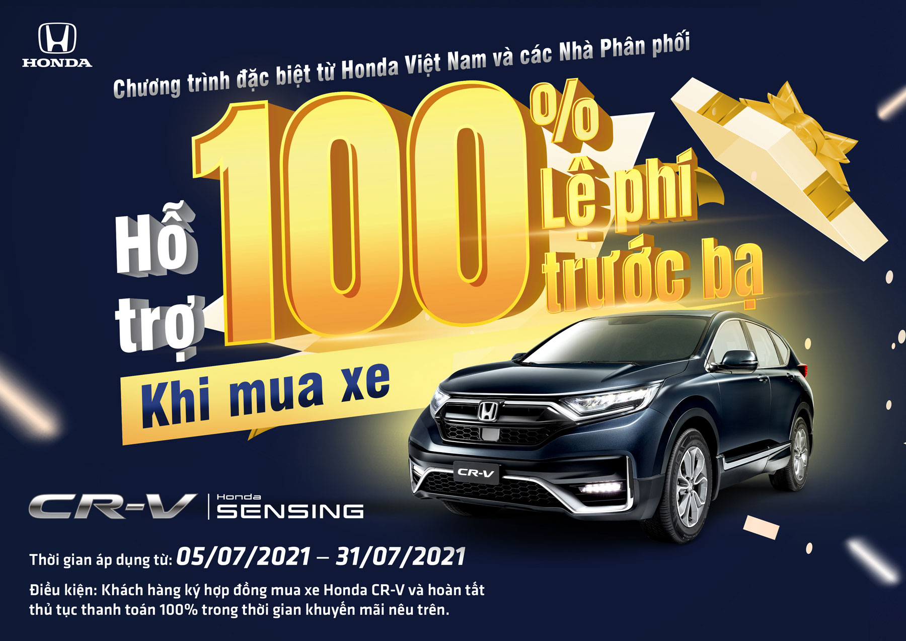  Hỗ trợ 100% lệ phí trước bạ cho khách hàng mua Honda CR-V trong tháng 8 năm 2021 và phụ kiện chính hãng